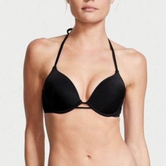 36A Halter BOMBSHELL ADD 2 CUPS Swimsuit  Black Bikini Swim Top New - Picture 2 of 7